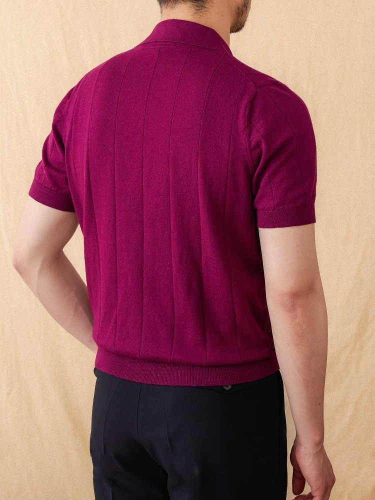 Cotton Linen Knitted Seagull Collar Polo TopMen PolosSAVVY MONARCH
